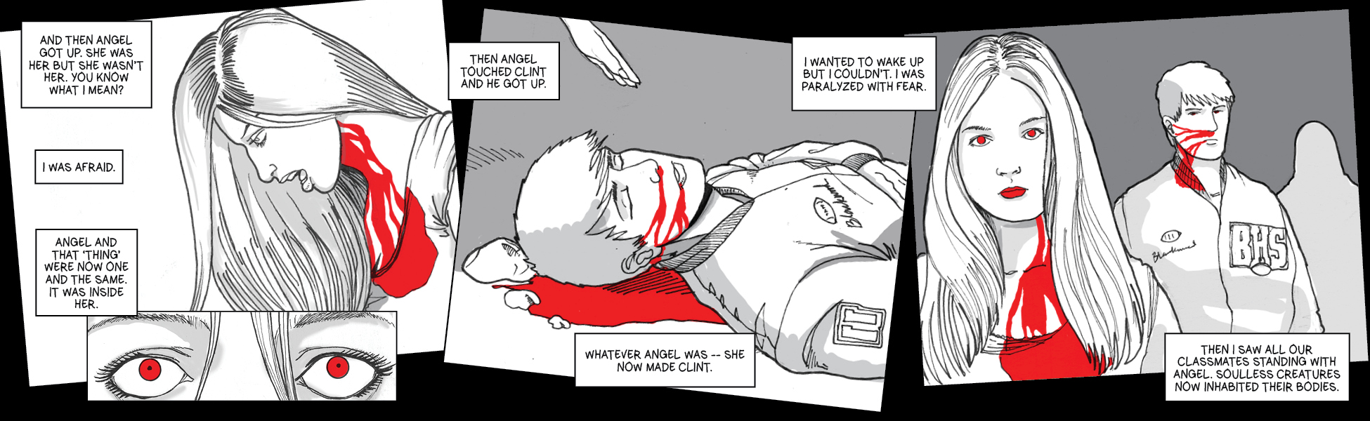 Angel rises from the dead and sires Clint and they create their classmates.